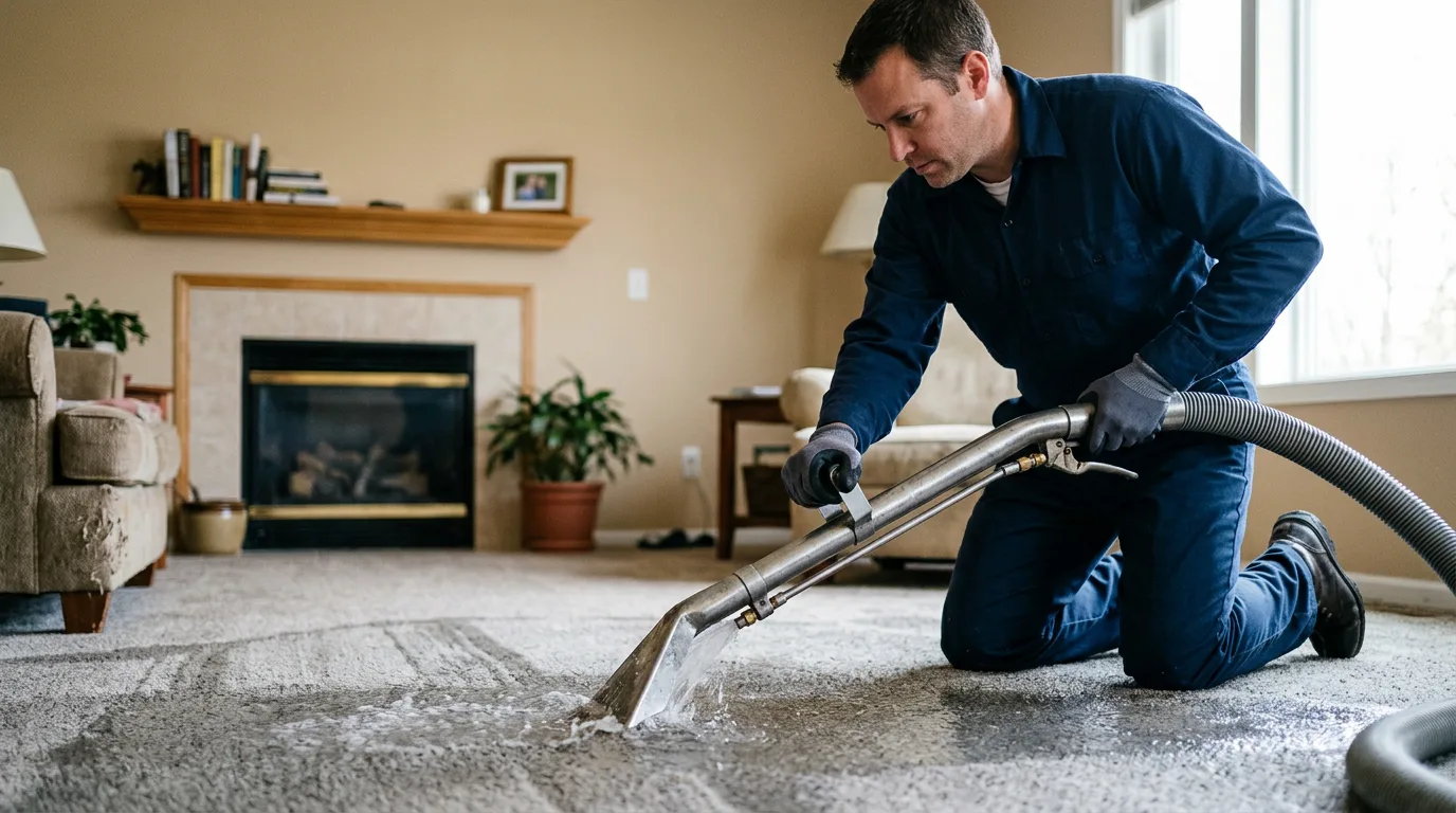 Water damage restoration technician working near Saint Louisville, OH